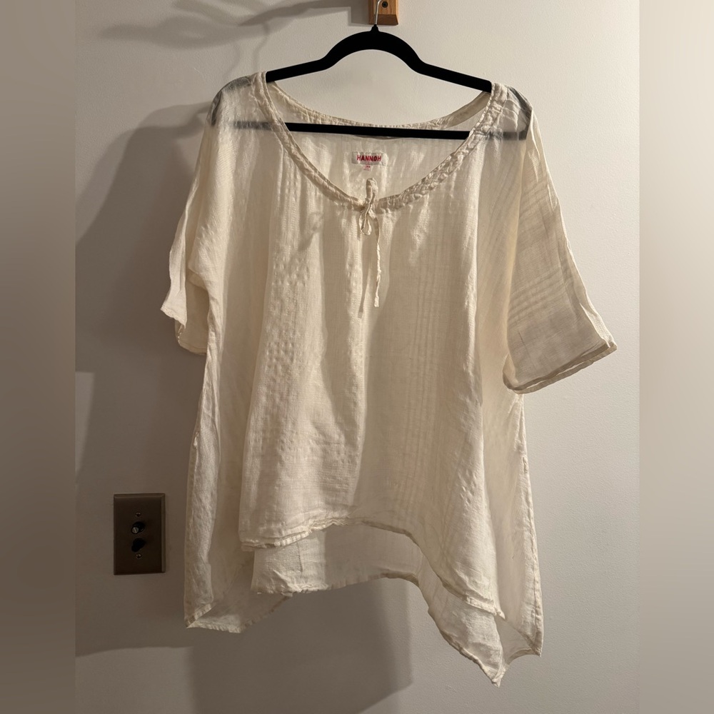 Lightweight Cream Peasant Blouse with Tie Neck